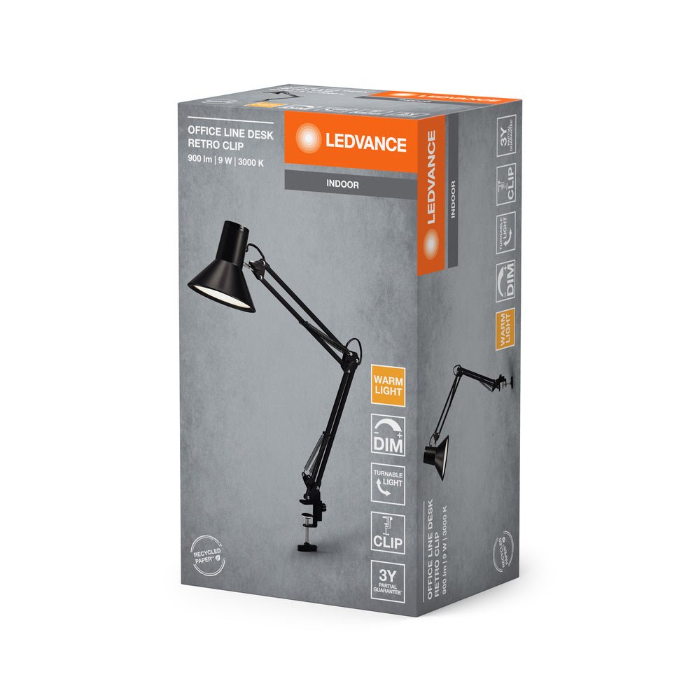 4099854388385 - Černá stolní lampa stmívatelná 9W RETRO CLIP, teplá bílá - Stolní lampa - LEDVANCE e - shop