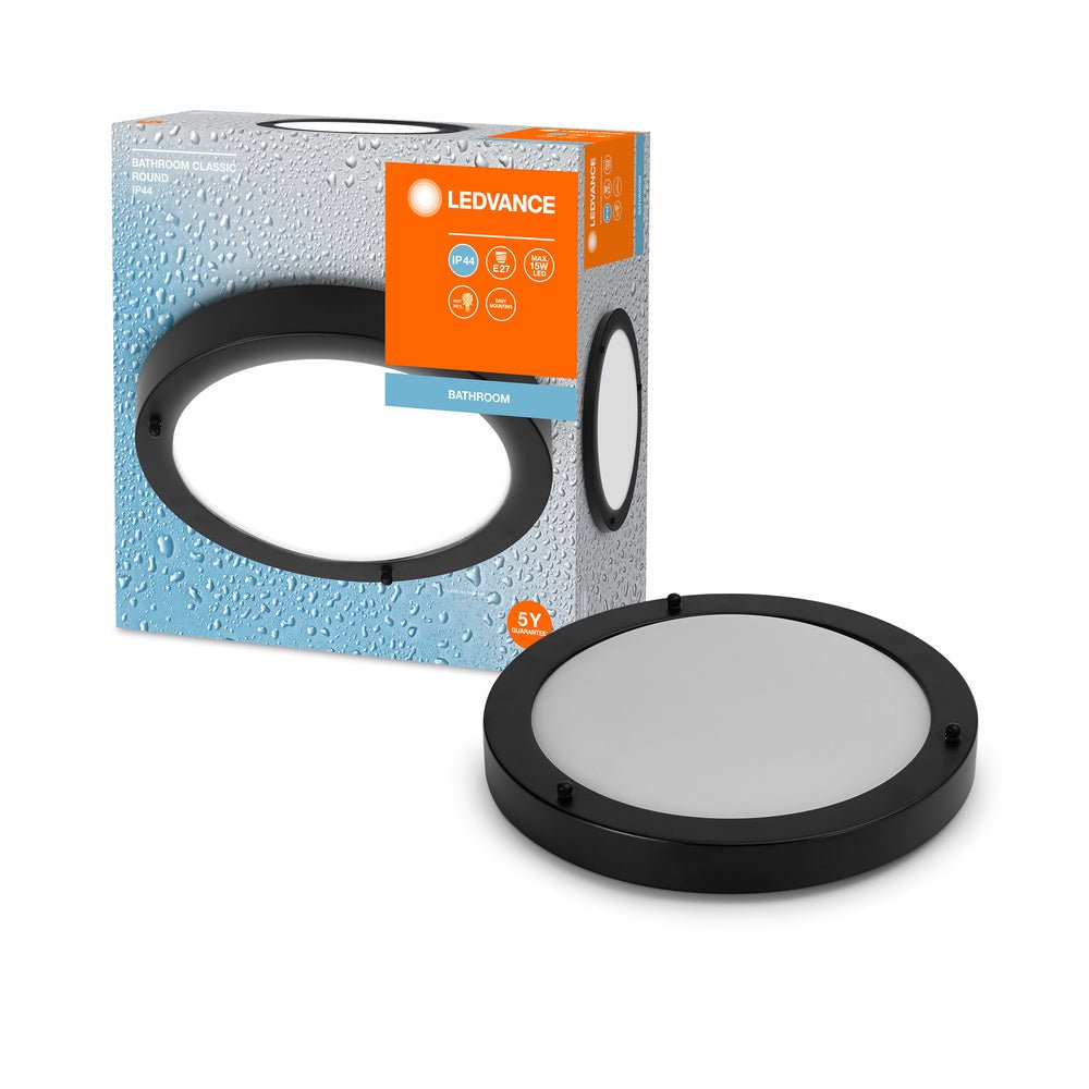Černé koupelnové LED stropní svítidlo E27 CLASSIC ROUND
