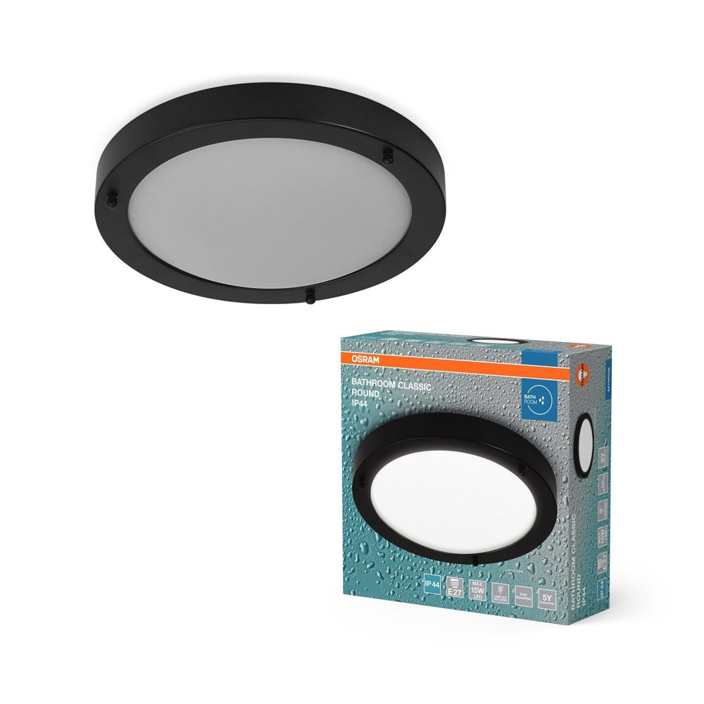 Černé koupelnové LED stropní svítidlo E27 CLASSIC ROUND OSRAM