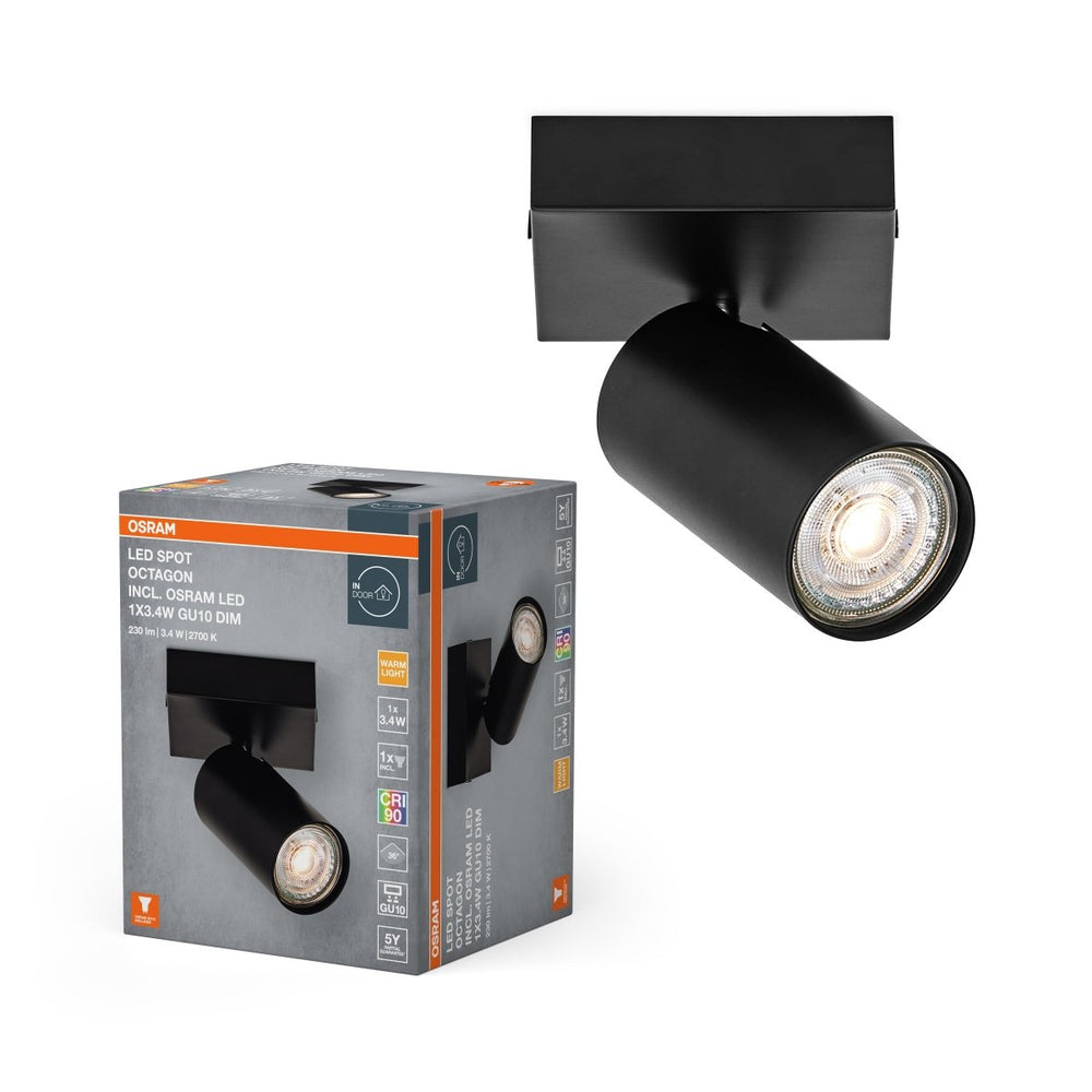 Černé LED nástěnné svítidlo 3,4 WU10 OCTAGON, teplá bílá OSRAM