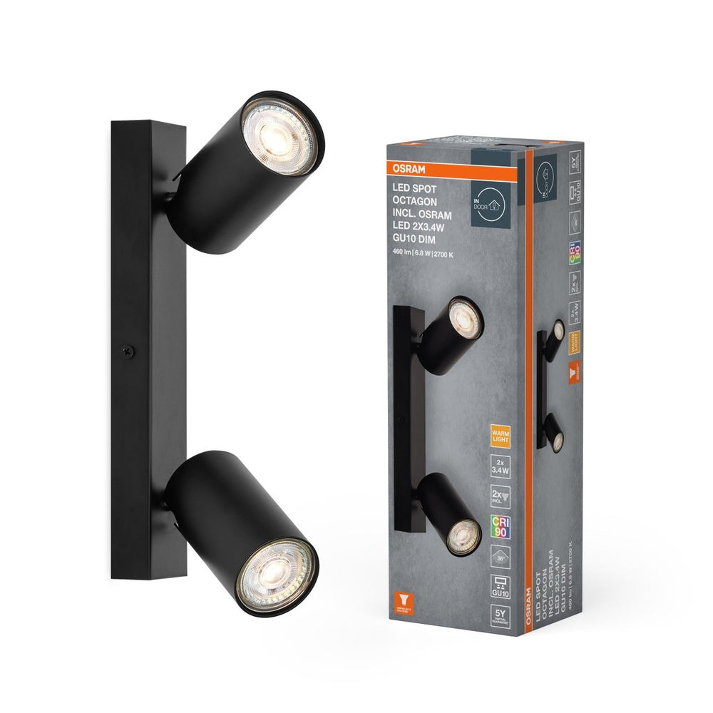 Černé LED nástěnné svítidlo 6,8 WU10 OCTAGON, teplá bílá OSRAM