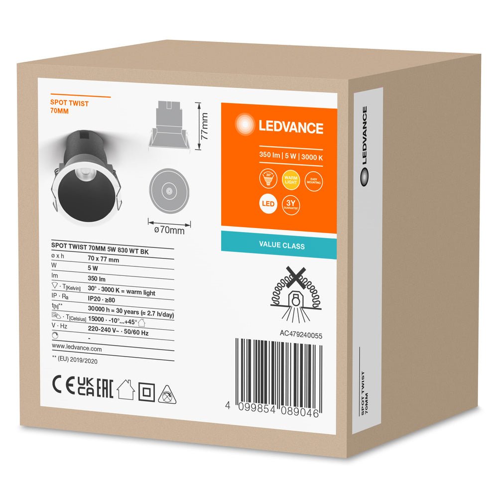 4099854089046 - Černé LED podhledové svítidlo 5 W SPOT 70mm, teplá bílá - Podhledové svítidlo - LEDVANCE e - shop