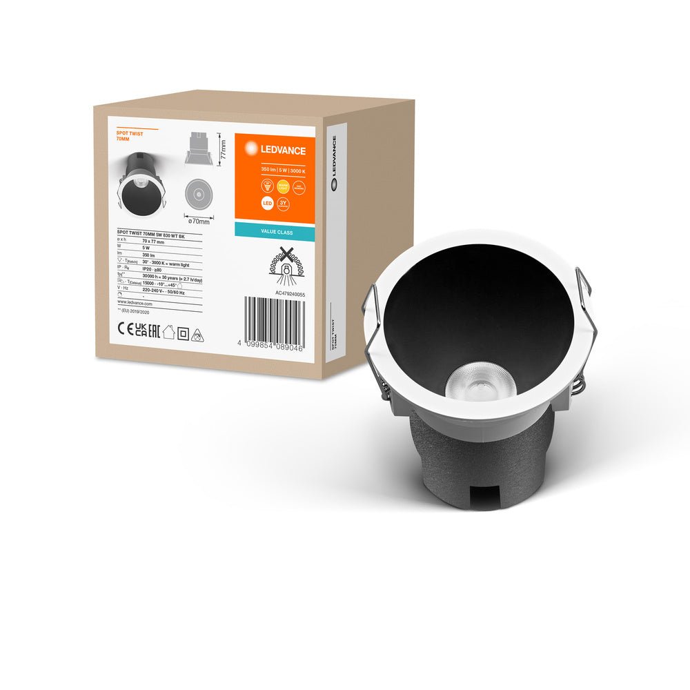 Černé LED podhledové svítidlo 5 W SPOT 70mm, teplá bílá