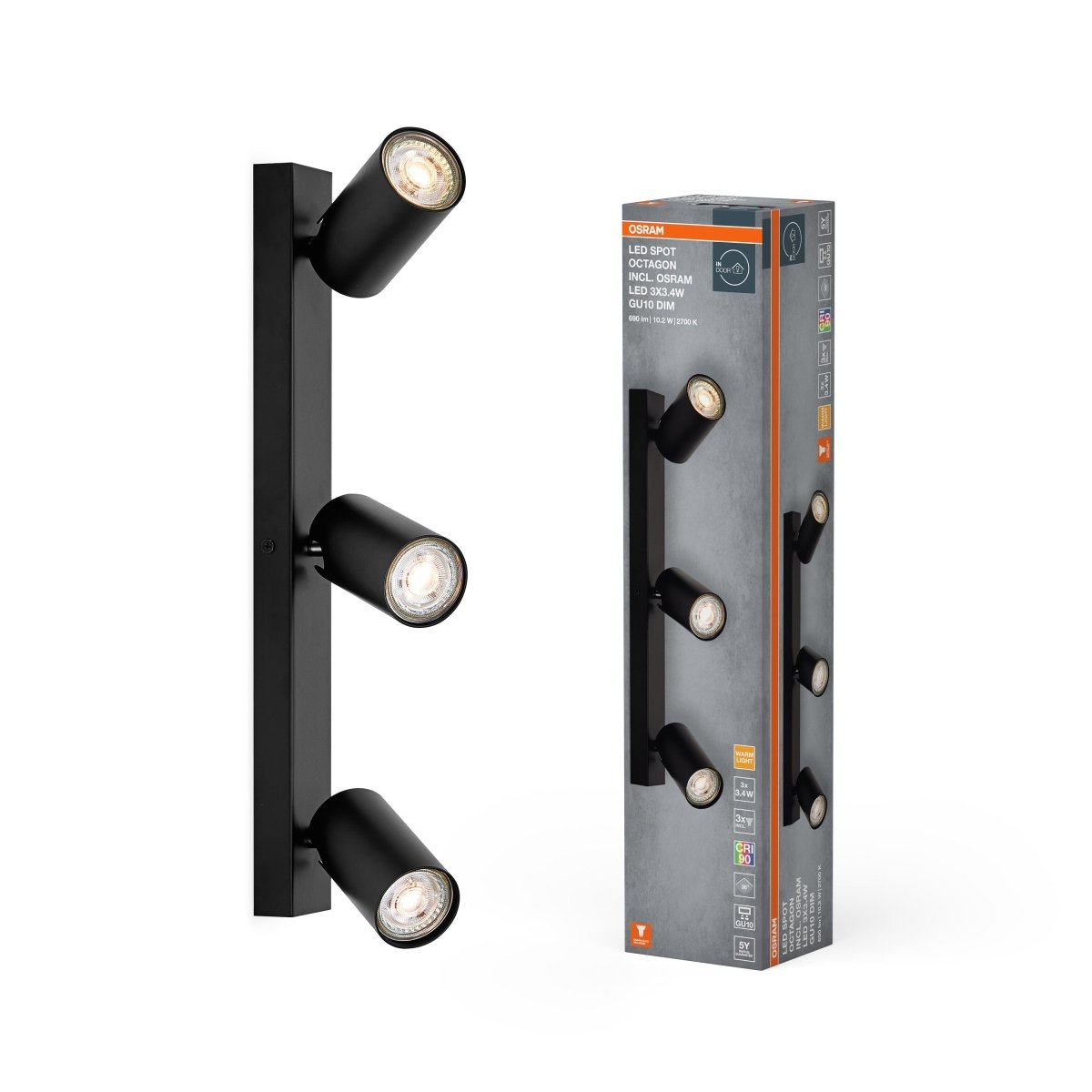 4099854474040 - Černé LED stropní svítidlo 10,2 W 3 SPOT OCTAGON, teplá bílá OSRAM - Stropní svítidlo - LEDVANCE e - shop