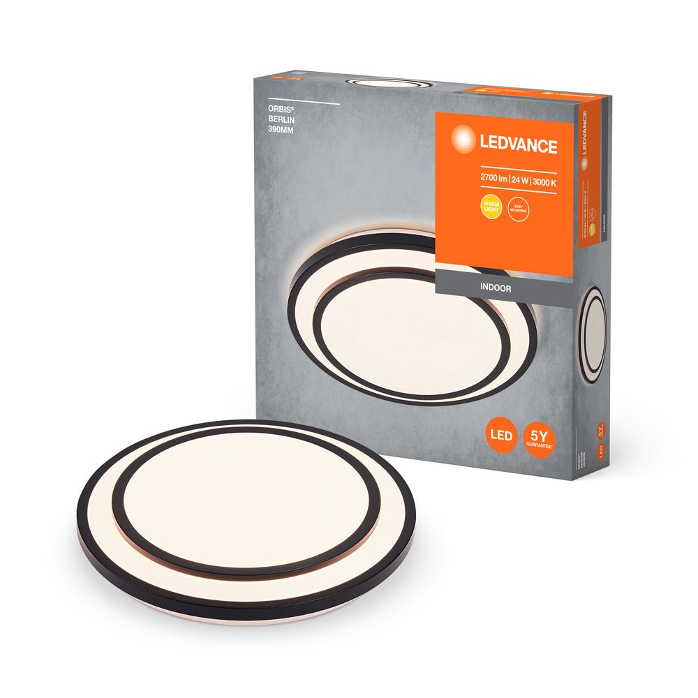 Černé LED stropní svítidlo 24 W BERLIN 390 mm, teplá bílá