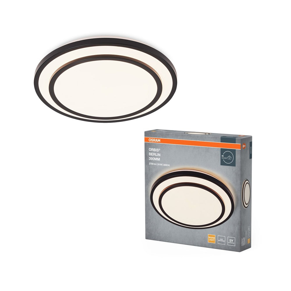 Černé LED stropní svítidlo 24 W BERLIN 390 mm, teplá bílá OSRAM