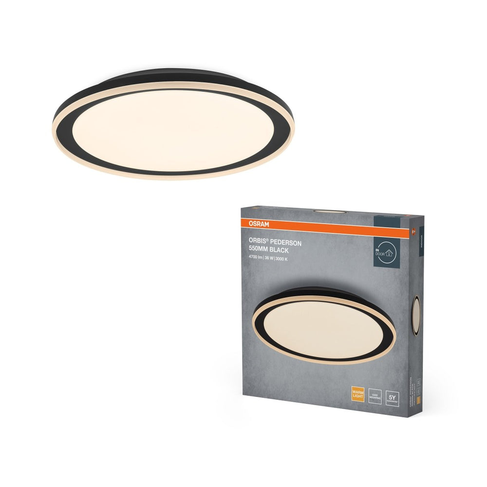 Černé LED stropní svítidlo 550 mm ORBIS, teplá bílá OSRAM