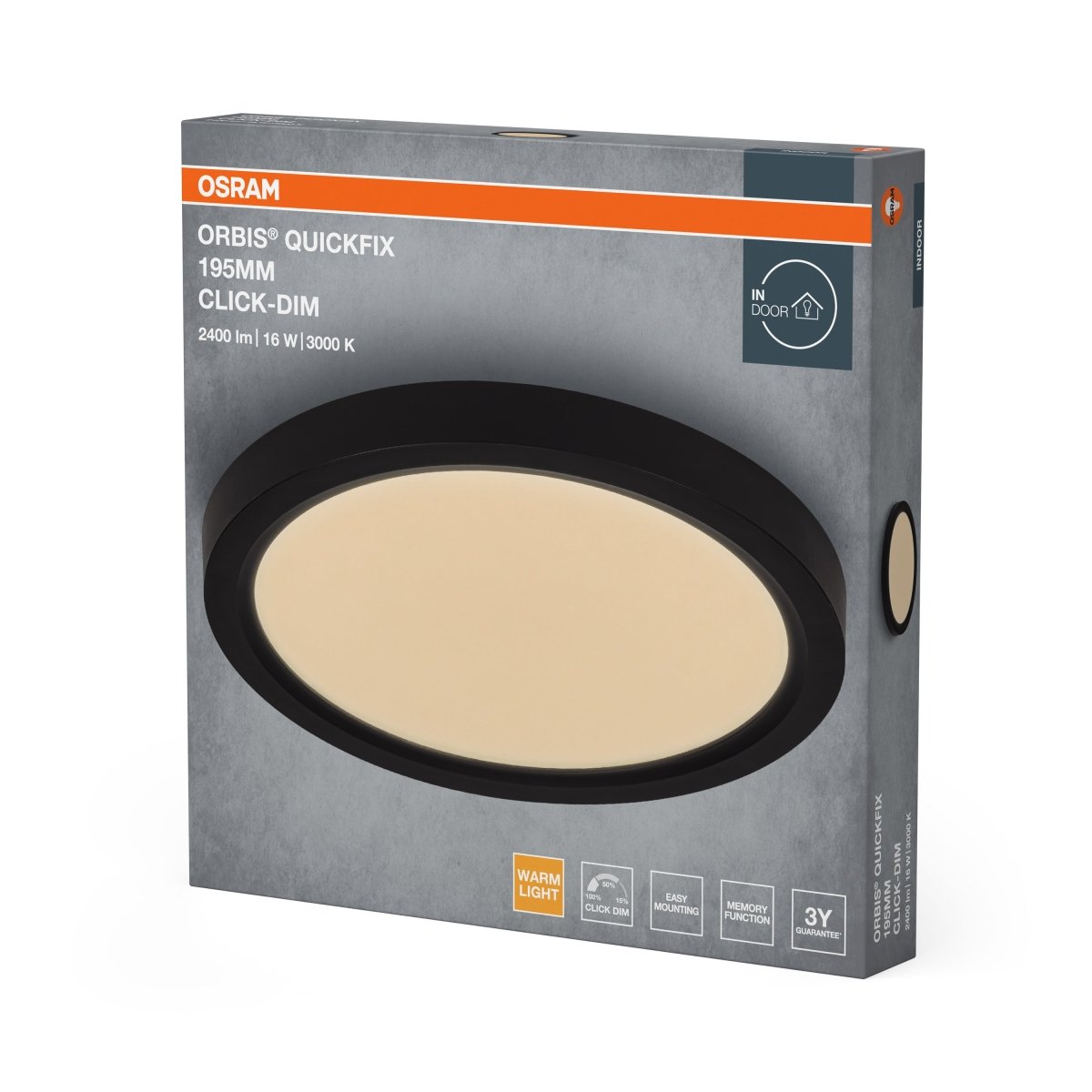 4099854603860 - Černý LED Panel ORBIS 195mm 16W Click Stmívatelný, Teplá Bílá - LED Panel - Czechia LEDVANCE e - shop