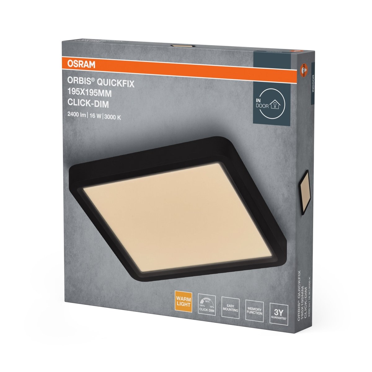 4099854604645 - Černý LED Panel ORBIS 195x195mm 16W Click Stmívatelný, Teplá Bílá - LED Panel - Czechia LEDVANCE e - shop