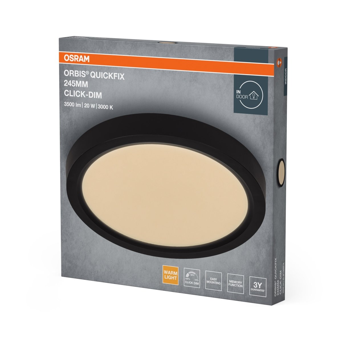 4099854604126 - Černý LED Panel ORBIS 245mm 20W Click Stmívatelný, Teplá Bílá - LED Panel - Czechia LEDVANCE e - shop