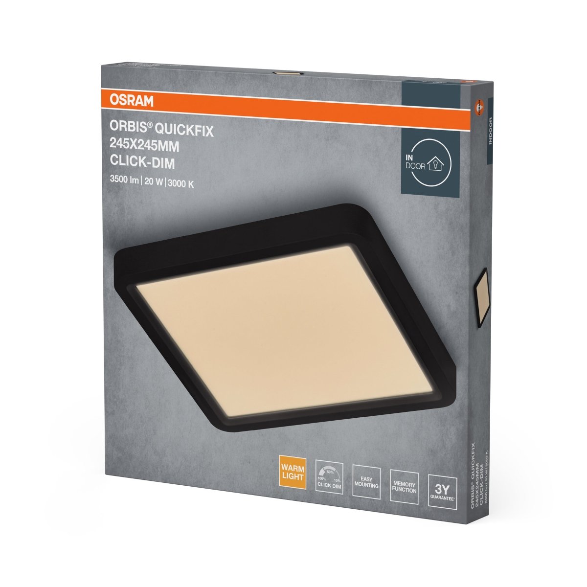 4099854604829 - Černý LED Panel ORBIS 245x245mm 20W Click Stmívatelný, Teplá Bílá - LED Panel - Czechia LEDVANCE e - shop