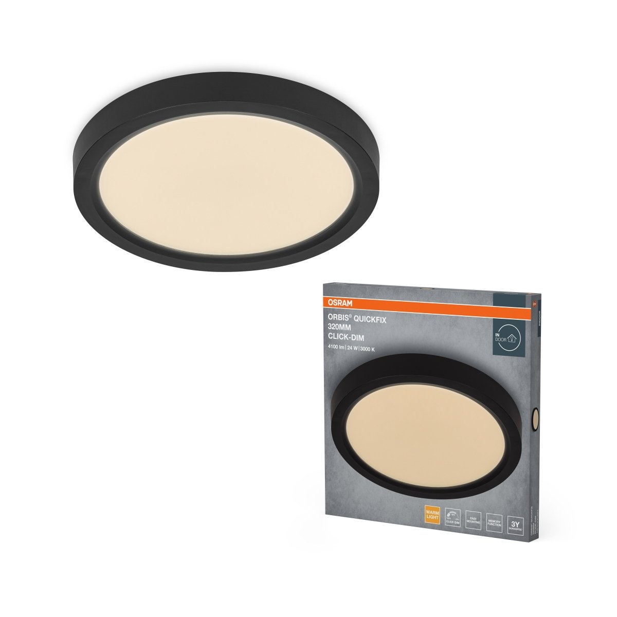 4099854604409 - Černý LED Panel ORBIS 320mm 24W Click Stmívatelný, Teplá Bílá - LED Panel - Czechia LEDVANCE e - shop