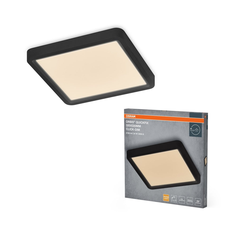 Černý LED Panel ORBIS  320x320mm 24W Click Stmívatelný, Teplá Bílá