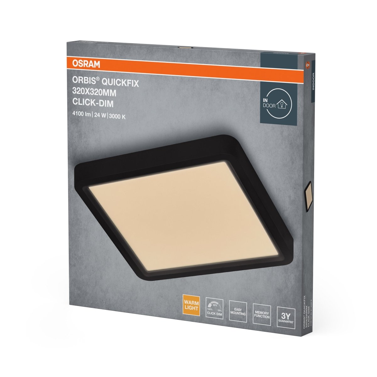 4099854604881 - Černý LED Panel ORBIS 320x320mm 24W Click Stmívatelný, Teplá Bílá - LED Panel - Czechia LEDVANCE e - shop