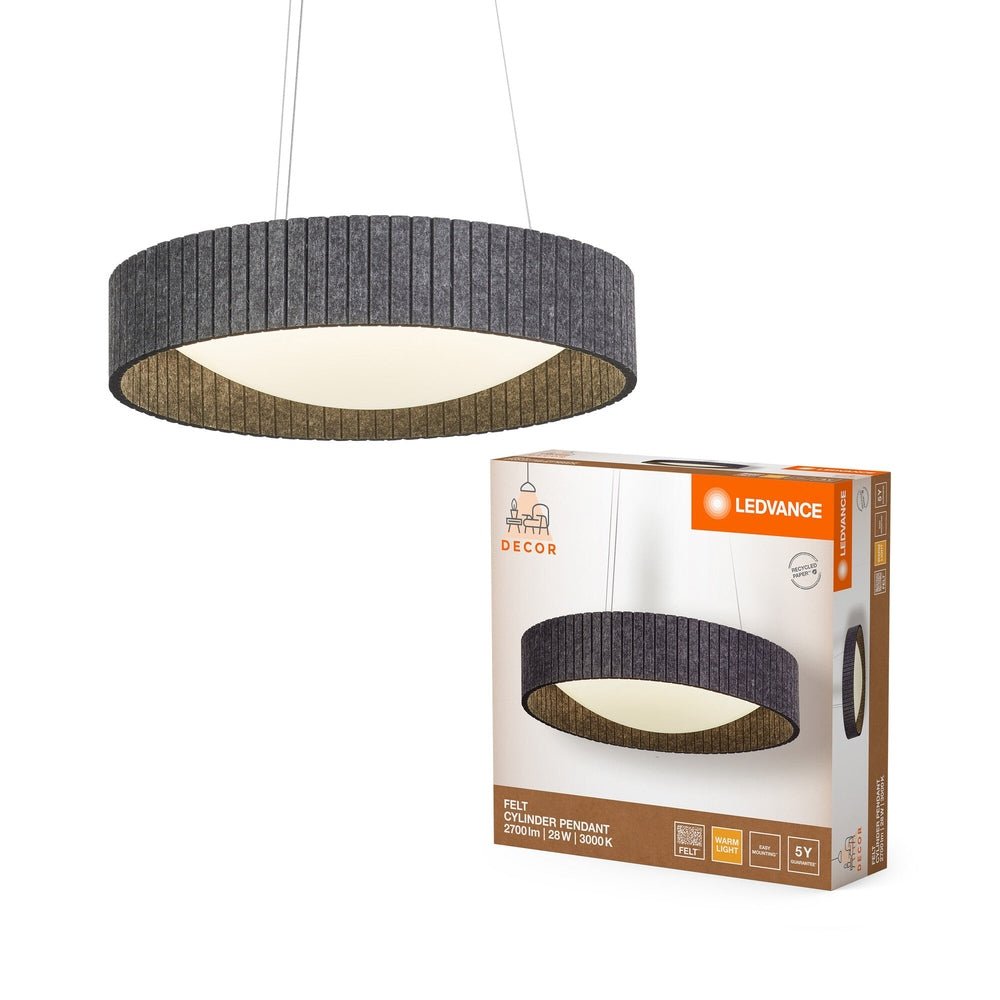 Černý lustr 28 W FELT CYLINDER PENDANT, teplá bílá