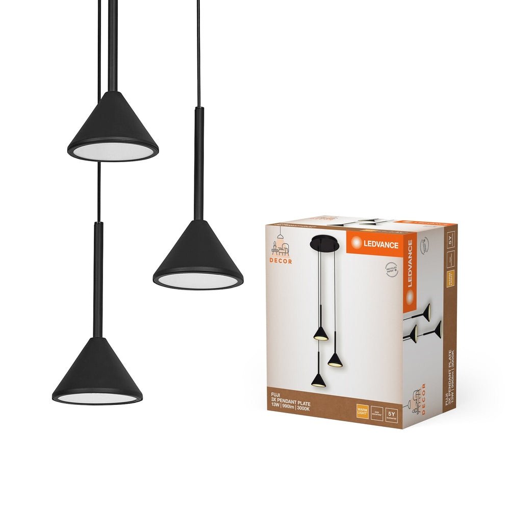 Černý lustr 3x 13W 990lm FUJI PENDANT PLATE, teplá bílá