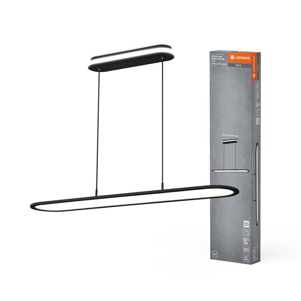 Černý lustr do pracovny 1m 57W PANEL ELLIPSE, studená bílá