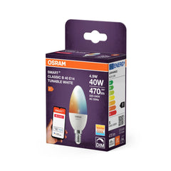 4099854460371 - Chytrá LED zigbee stmívatelná žárovka E14 4,9 W CLASSIC B, laditelná bílá OSRAM - Žárovka - Czechia LEDVANCE e-shop