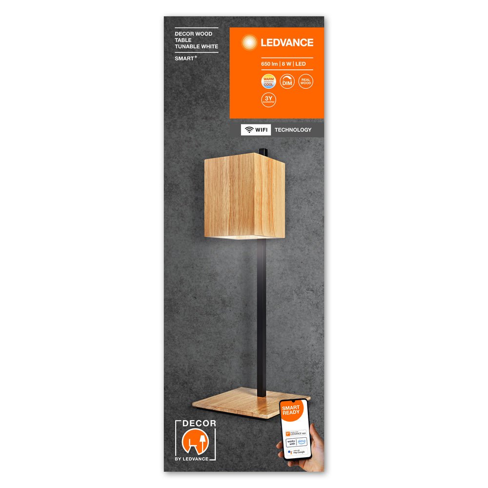 4058075757585 - Chytrá WiFi stolní lampa DECOR WOOD TABLE, laditelná bílá - Stolní lampa - LEDVANCE e - shop