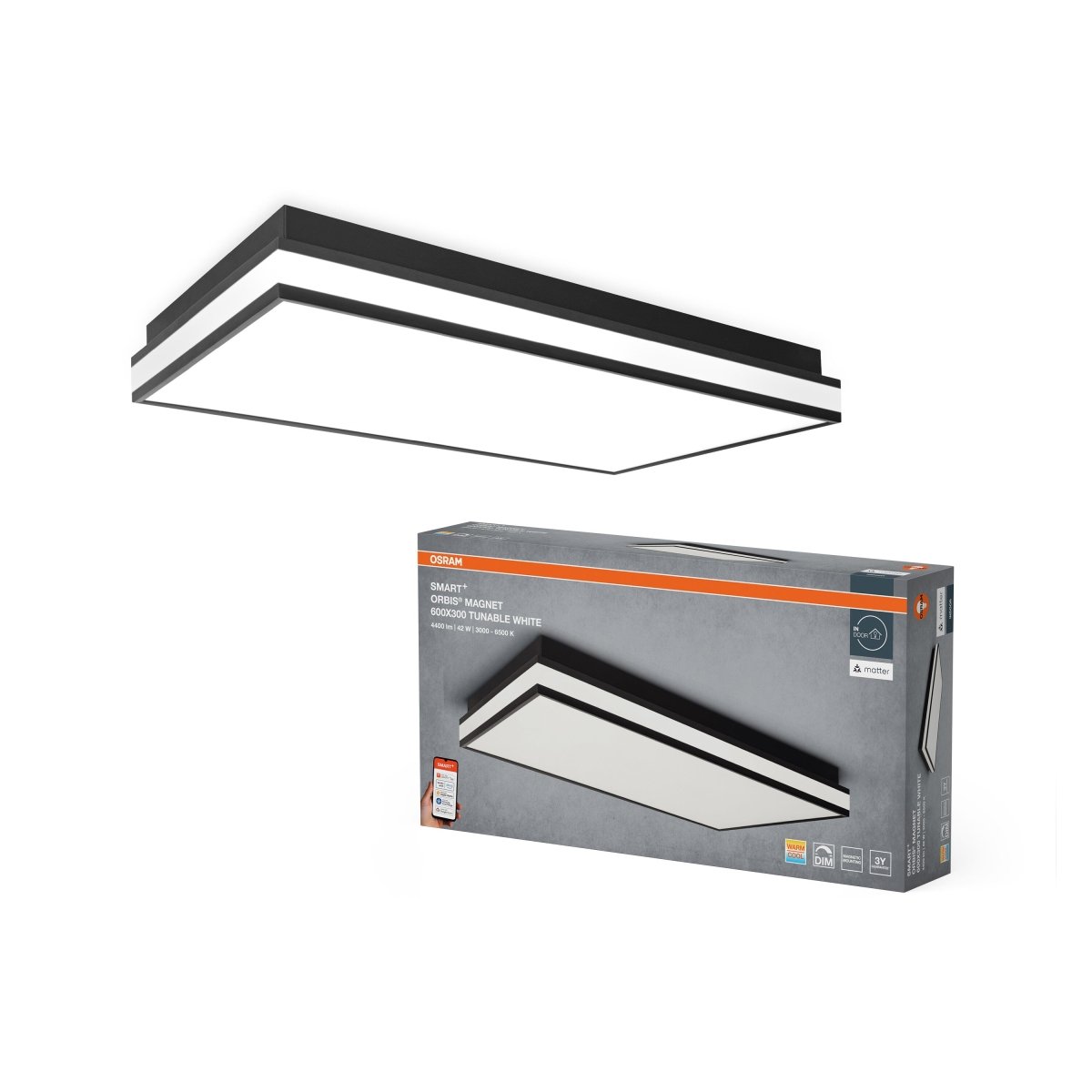 4099854473449 - Chytré magnetické stropní svítidlo ČERNÉ 600x300mm Laditelná Bílá - Stropní svítidlo - Czechia LEDVANCE e - shop