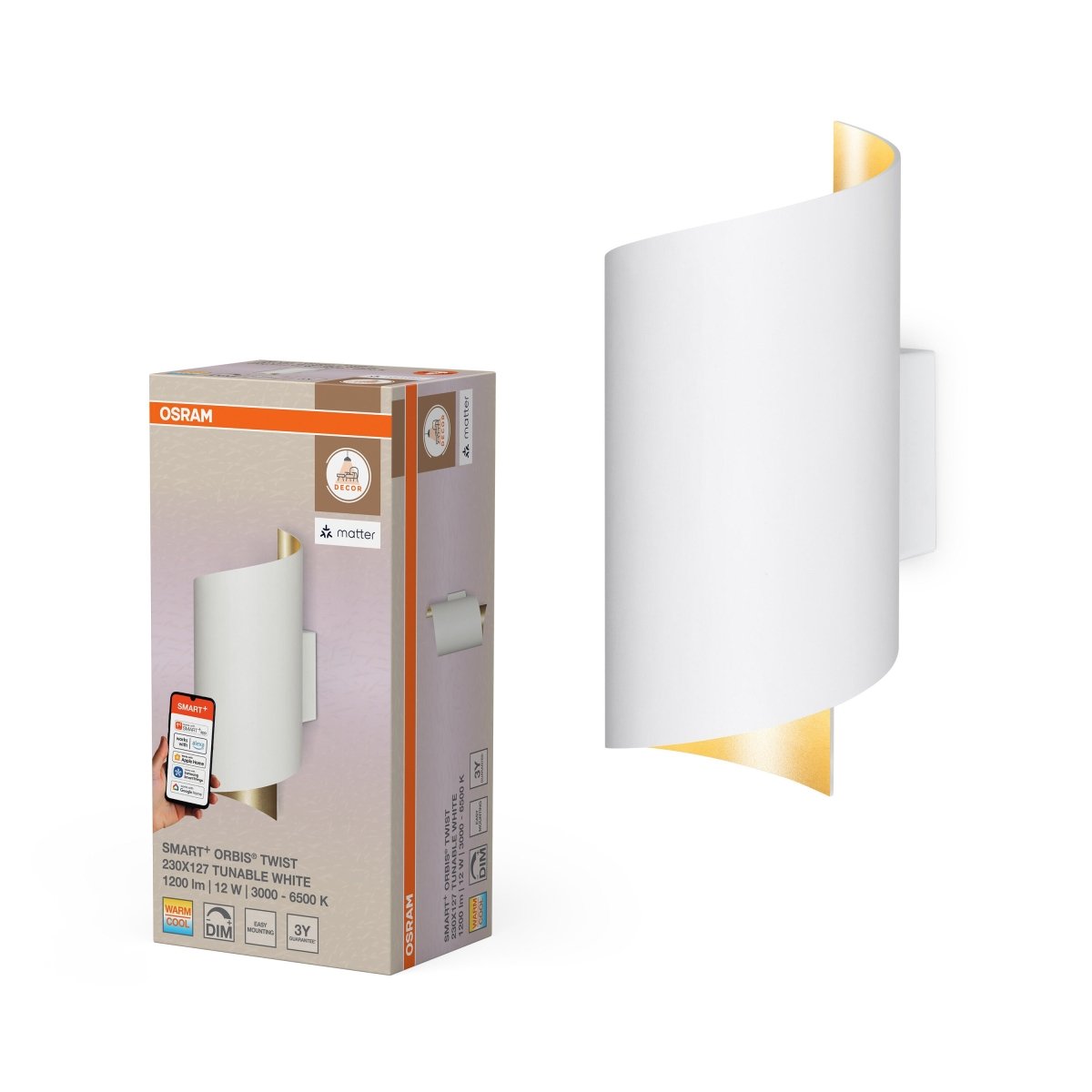 4099854475078 - Chytré nástěnné svítidlo Matter Wall, Twist BÍLÉ Laditelná Bílá - Stropní svítidlo - Czechia LEDVANCE e - shop