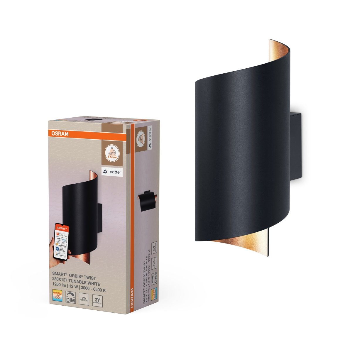 4099854475054 - Chytré nástěnné svítidlo Matter Wall, Twist ČERNÉ Laditelná Bílá - Stropní svítidlo - Czechia LEDVANCE e - shop