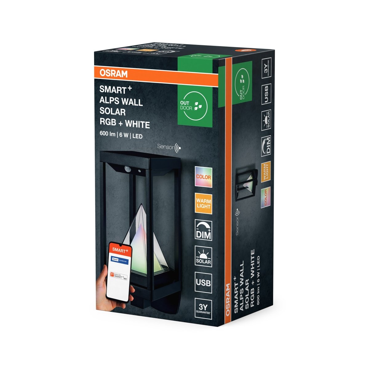 4099854474415 - Chytré solární nástěnné svítidlo ALPS RGB+Teplá Bílá IP44 - Nástěnné venkovní svítidlo - Czechia LEDVANCE e - shop