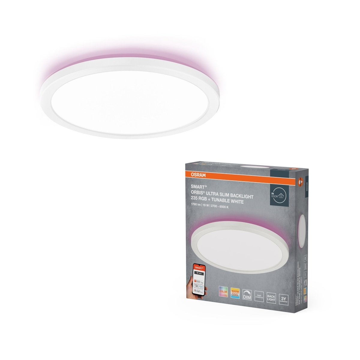 4099854473685 - Chytré ultra, Tenké stropní svítidlo Orbis Backlight BÍLÉ 235mm RGB+Laditelná Bílá - Nástěnné svítidlo - Czechia LEDVANCE e - shop