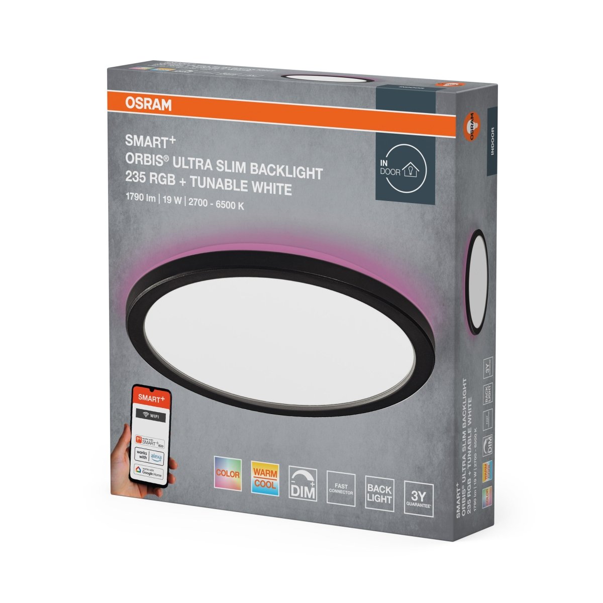 4099854473661 - Chytré ultra, Tenké stropní svítidlo Orbis Backlight ČERNÉ 235mm RGB+Laditelná Bílá - Nástěnné svítidlo - Czechia LEDVANCE e - shop