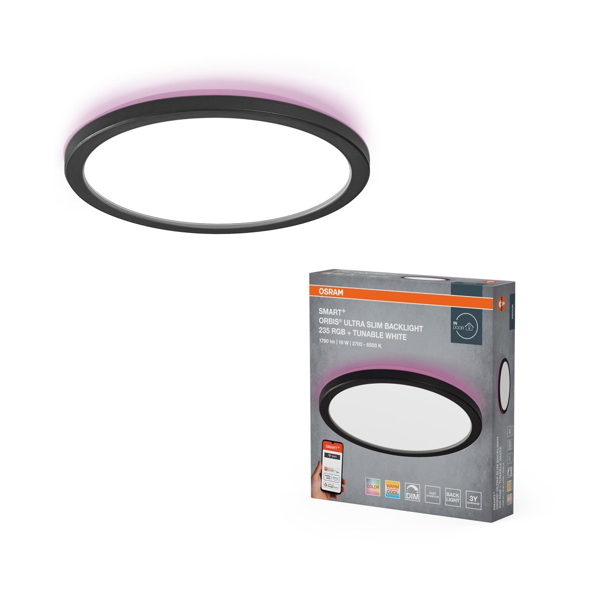 4099854473661 - Chytré ultra, Tenké stropní svítidlo Orbis Backlight ČERNÉ 235mm RGB+Laditelná Bílá - Nástěnné svítidlo - Czechia LEDVANCE e - shop