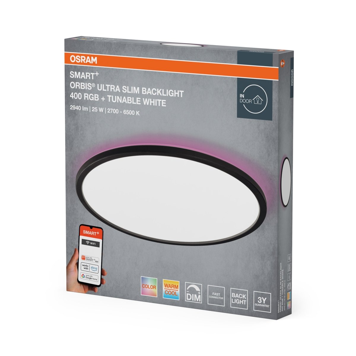 4099854473708 - Chytré ultra, Tenké stropní svítidlo Orbis Backlight ČERNÉ 400mm RGB+Laditelná Bílá - Nástěnné svítidlo - Czechia LEDVANCE e - shop