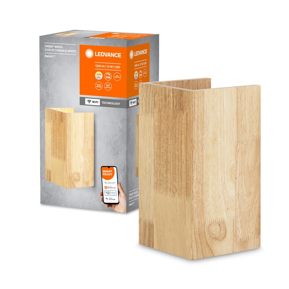 Chytré WiFi LED nástěnné světlo WOOD, nastavitelná bílá