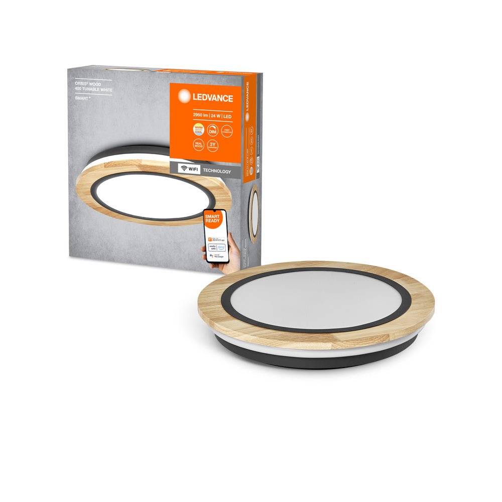 Chytré WiFi LED stropní svítidlo ORBIS WOOD, laditelná bílá