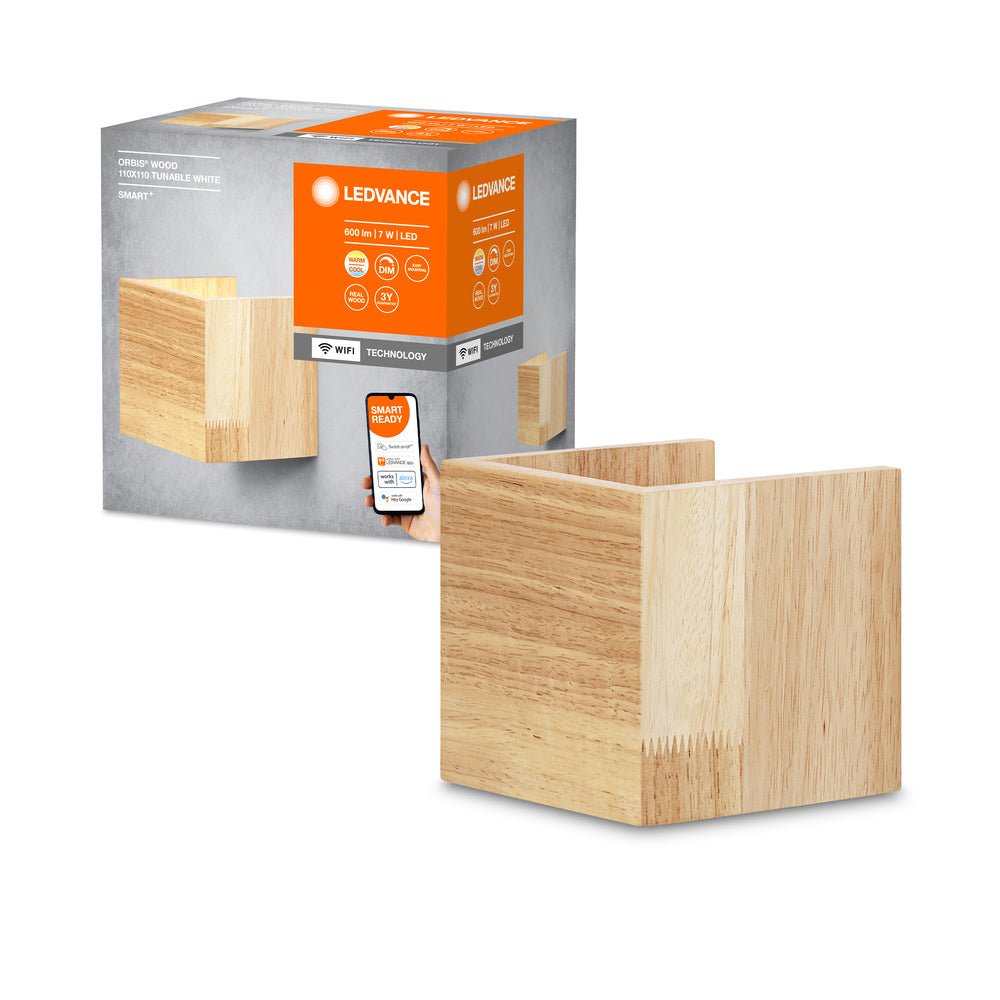 Chytré WiFi LED světlo WALL WOOD 110x110, nastavitelná bílá