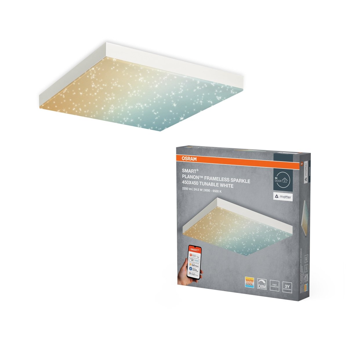 4099854473487 - Chytrý bezrámový panel Planon Sparkle 450x450mm Laditelná Bílá - Stropní svítidlo - Czechia LEDVANCE e - shop