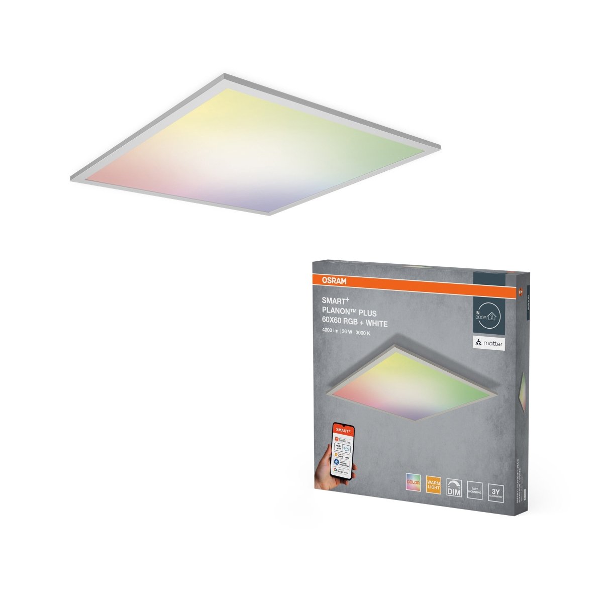 4099854471797 - Chytrý LED panel MATTER Planon Plus 600x600mm Vícebarevný RGBW - Stropní svítidlo - Czechia LEDVANCE e - shop