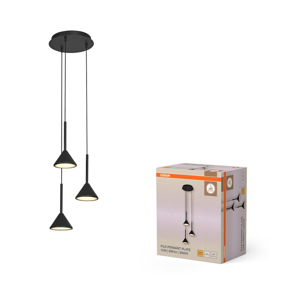 Decor Fuji závěsné svítidlo 3x LED 13 W, Teplá bílá 3000 K, černé, Ø290 mm