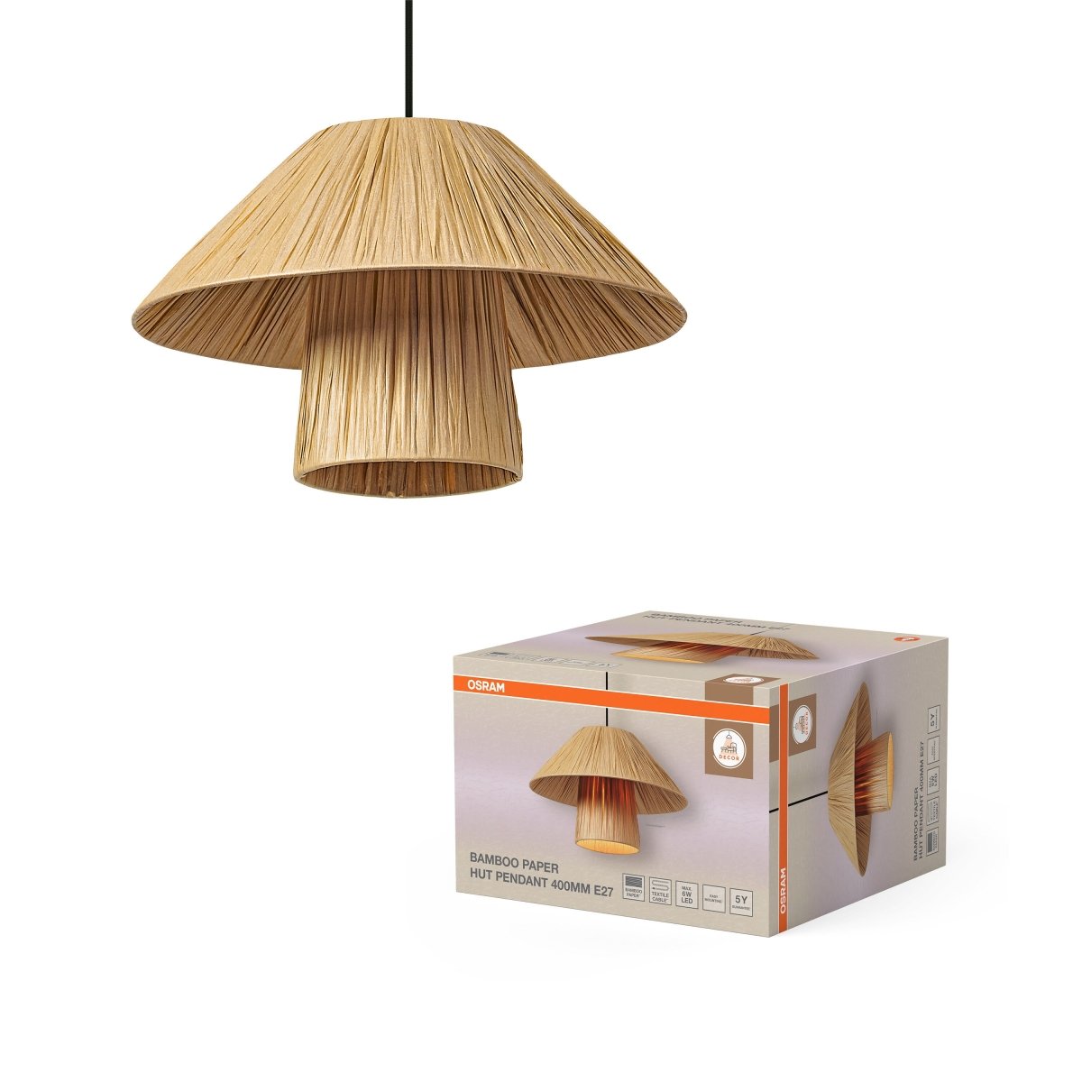 4099854458569 - Dekorativní Bamboo Paper Hut Závěsné svítidlo 280 mm, E27, Brown - Závěsné - LEDVANCE e - shop