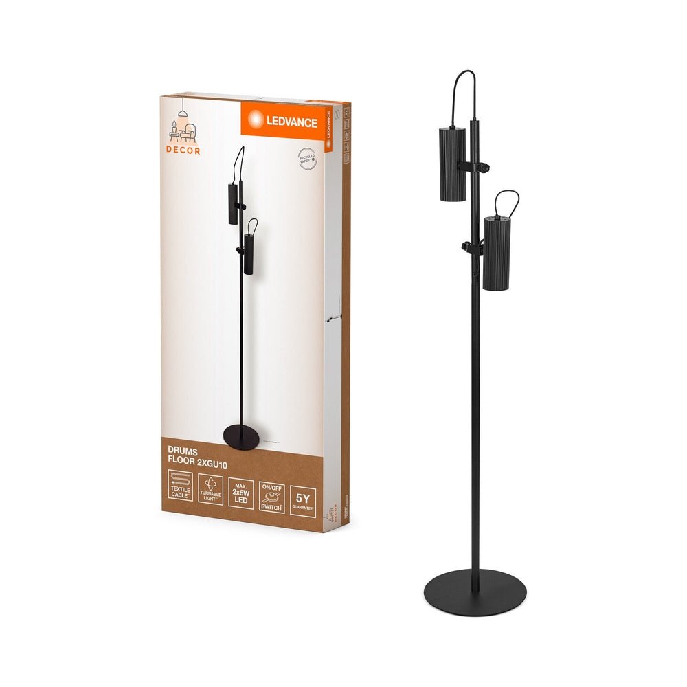 Dekorativní černá stojací lampa 2xGU10 15W DRUMS FLOOR