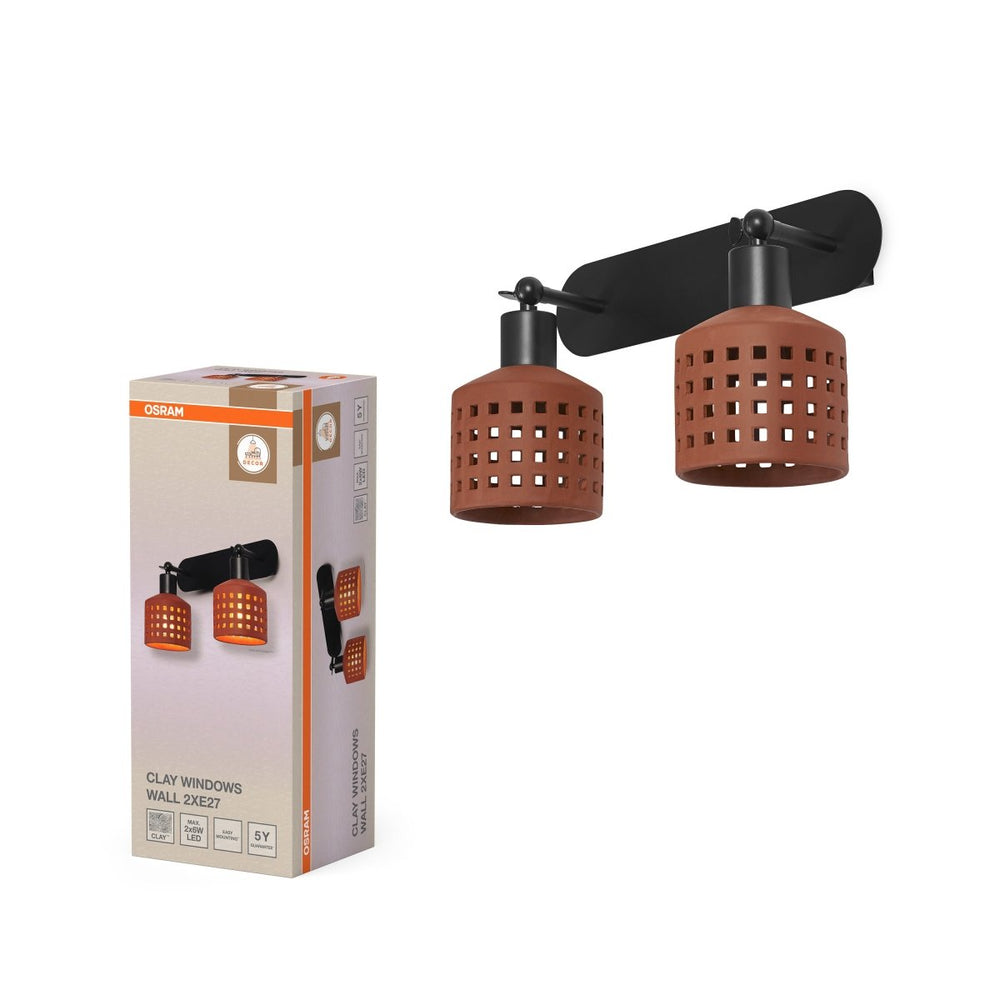 Dekorativní nástěnné svítidlo Clay Windows 2xE27 hnědé, 375 mm