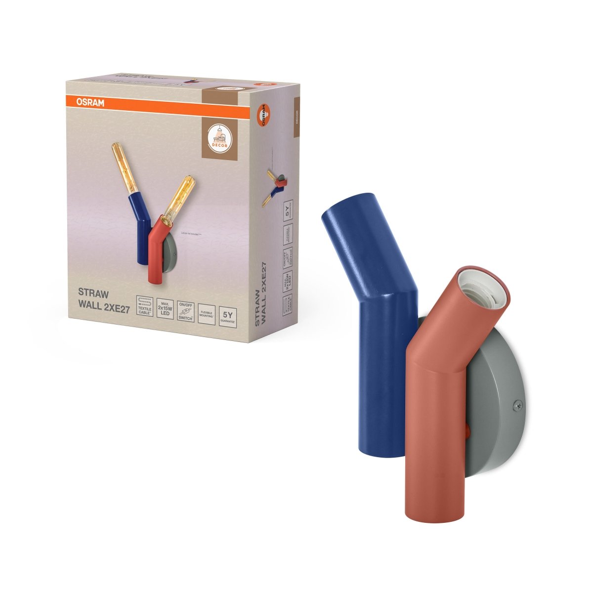 4099854454721 - Dekorativní nástěnné svítidlo Straw 2xE27 vícebarevné - Nástěnné svítidlo - LEDVANCE e - shop