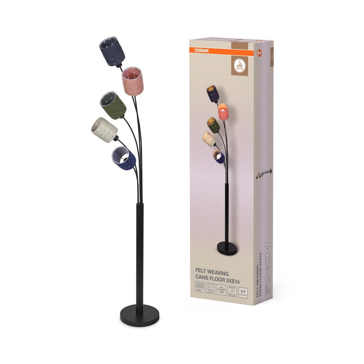 4099854454349 - Dekorativní stojací lampa Felt Weaving Cans 5xE14 vícebarevná, 505 mm - Stojací lampa - LEDVANCE e - shop