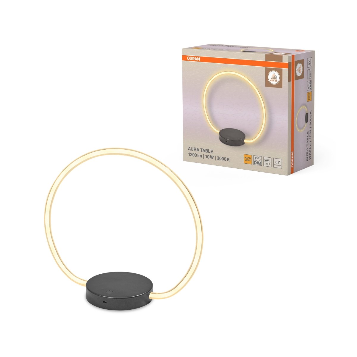4099854453656 - Dekorativní stolní lampa Aura s USB, 10 W, teplá bílá, - Stojací lampa - LEDVANCE e - shop
