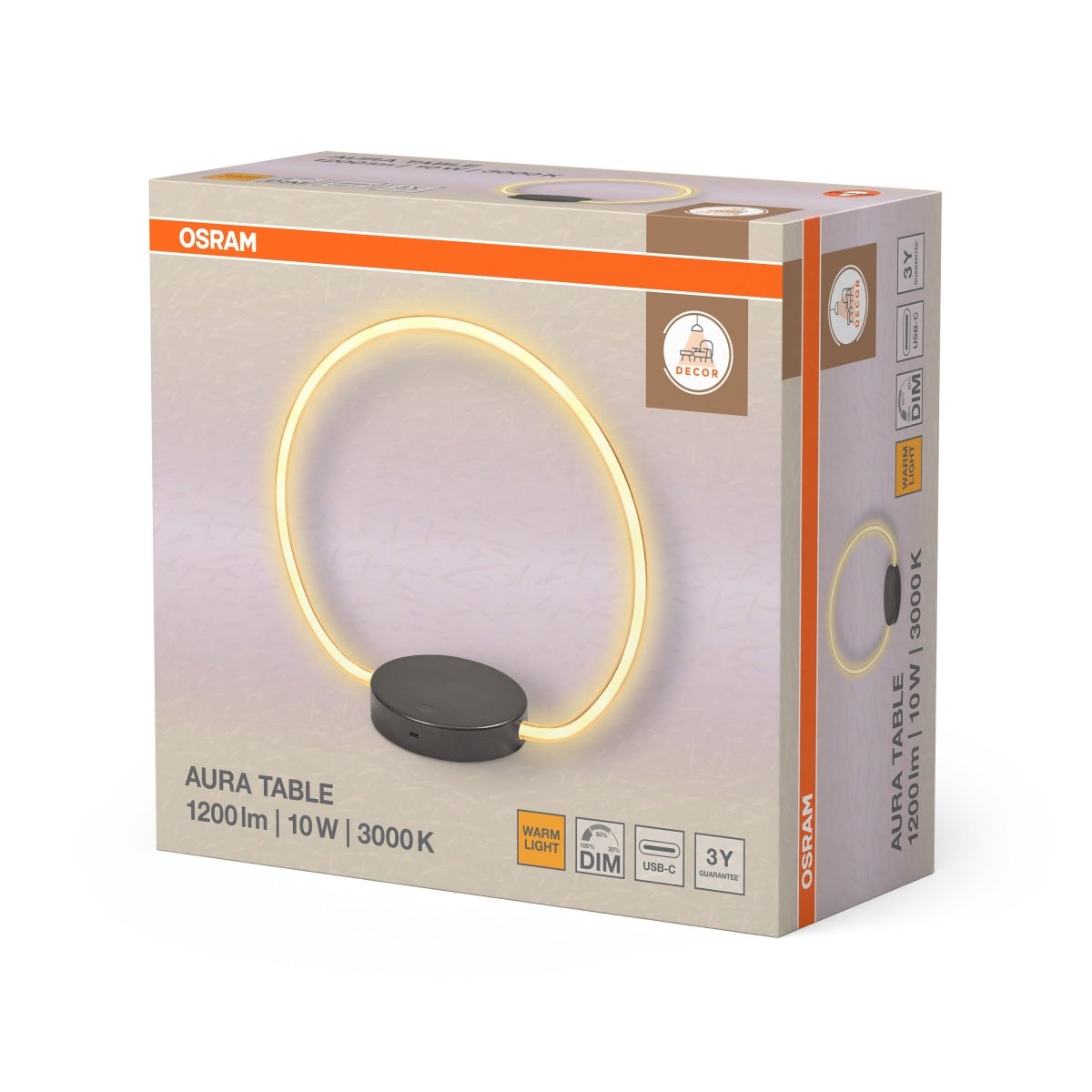 4099854453656 - Dekorativní stolní lampa Aura s USB, 10 W, teplá bílá, - Stojací lampa - LEDVANCE e - shop