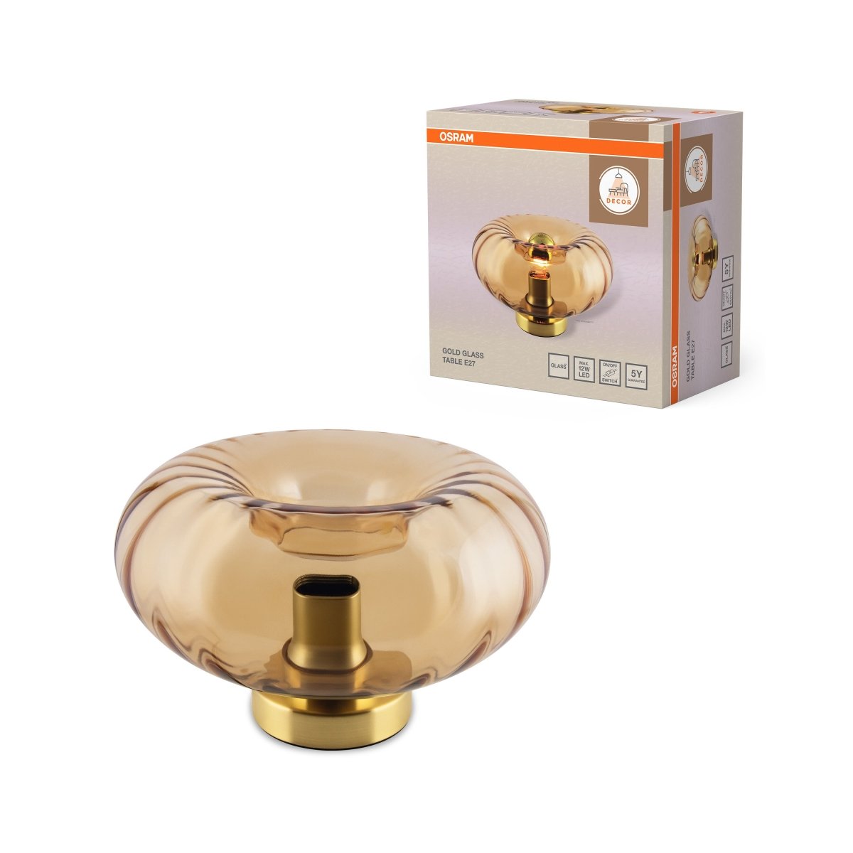 4058075850682 - Dekorativní stolní lampa Gold Glass E27, zlatá, s jantarovým sklem - Stojací lampa - LEDVANCE e - shop