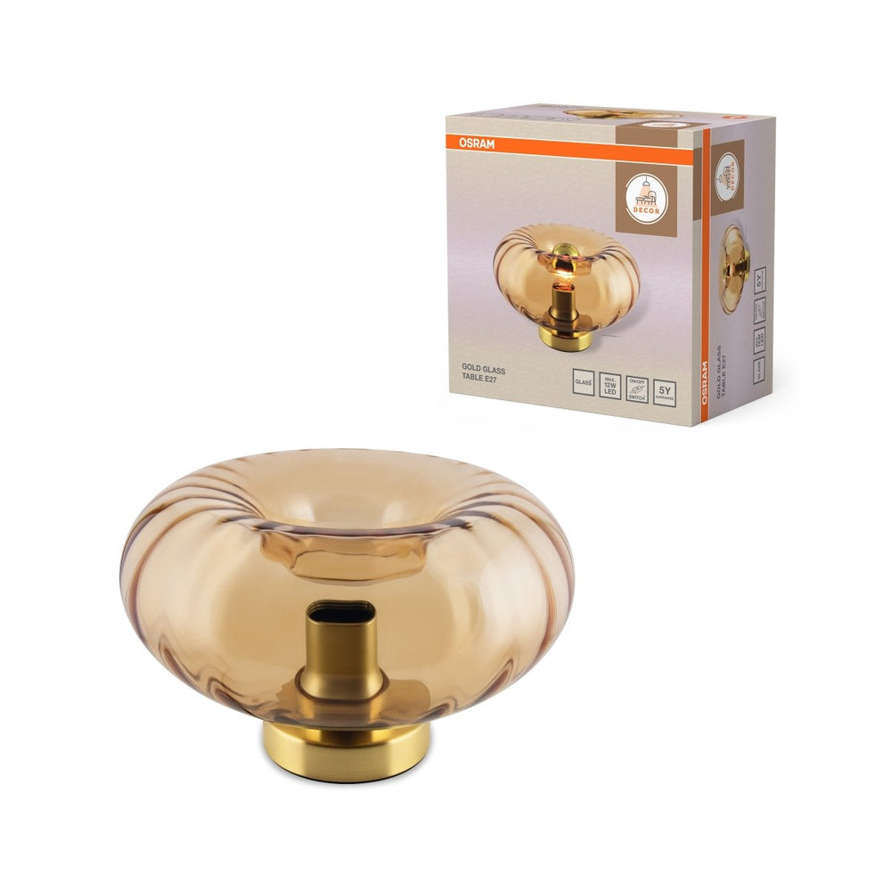 Dekorativní stolní lampa Gold Glass E27, zlatá, s jantarovým sklem