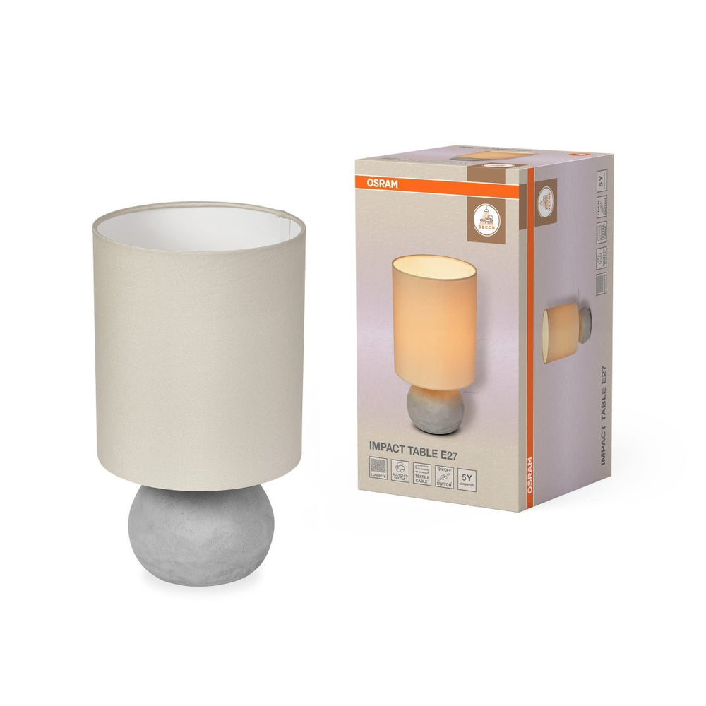 Dekorativní stolní lampa Impact, beton a šedá tkanina, 1xE27