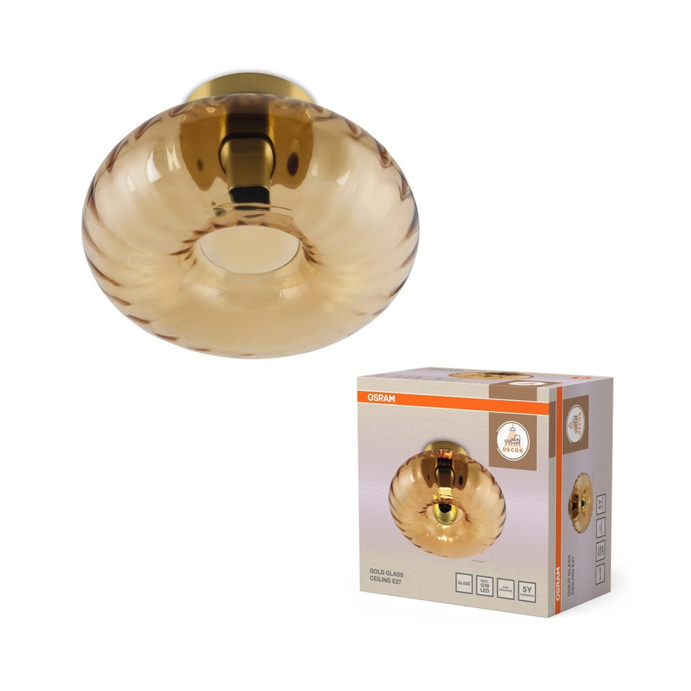 Dekorativní stropní svítidlo Gold Glass E27, zlatý kov a jantarové sklo
