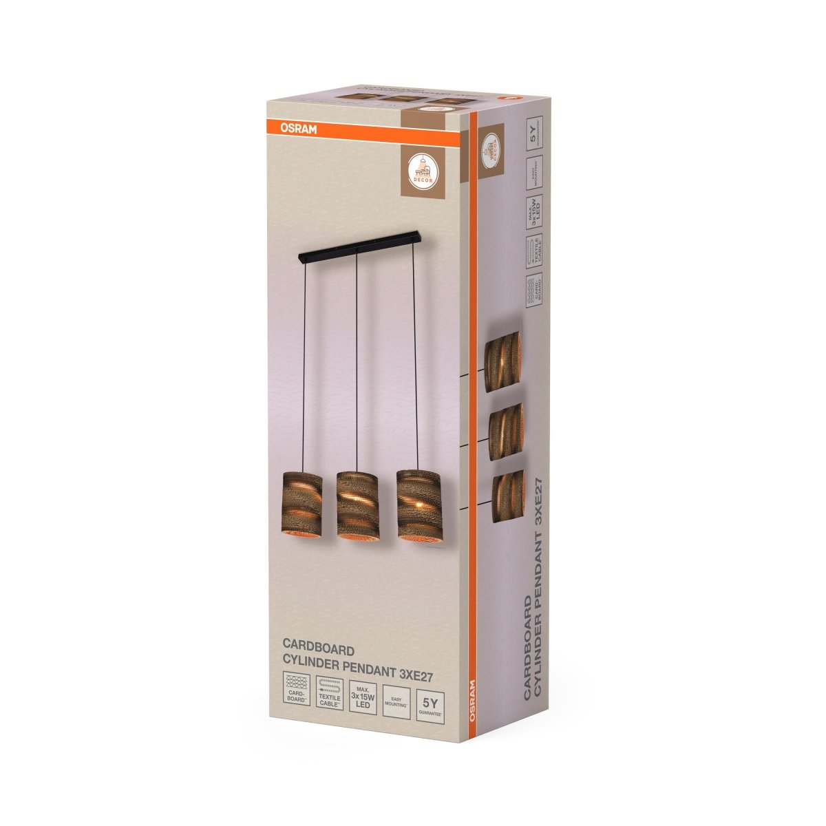 4099854458842 - Dekorativní závěsné svítidlo Cardboard Cylinder, 3xE27, hnědé - Závěsné - LEDVANCE e - shop