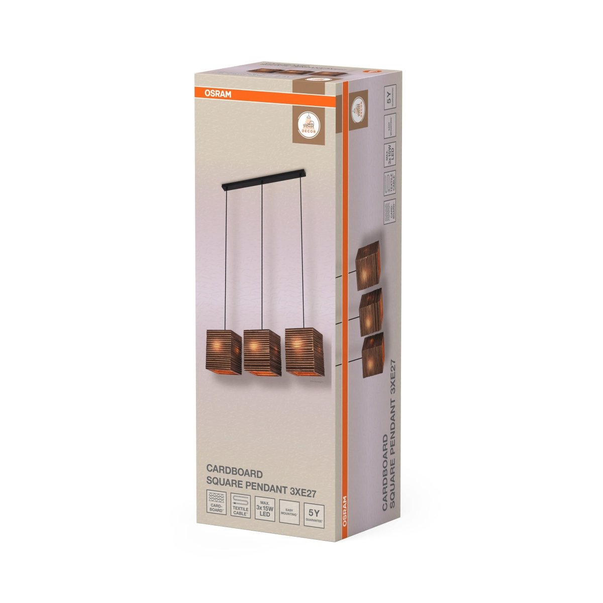 4099854458927 - Dekorativní závěsné svítidlo Cardboard Square, 3xE27, hnědé - Závěsné - LEDVANCE e - shop